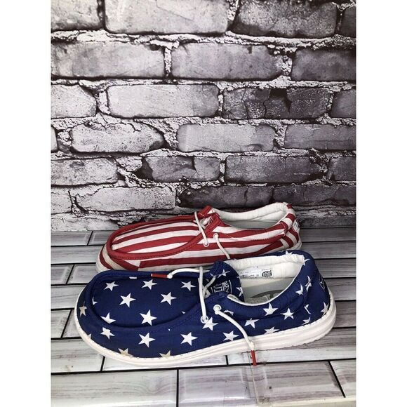 Hey Dude Wally Patriotic American Flag Casual Slip On Men Sz 12M US/45 USA - Picture 1 of 16